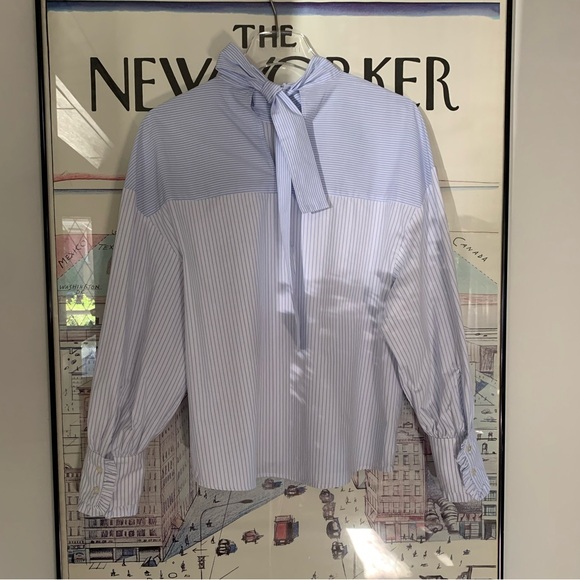 NWOT Zara contrasting stripe shirt with keyhole and bow tie back detail size XS - Picture 3 of 10